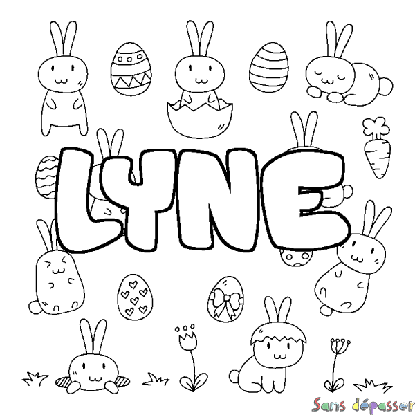 Coloriage pr&eacute;nom LYNE - d&eacute;cor Paques