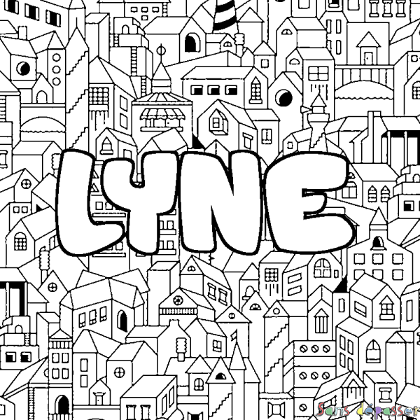 Coloriage prénom LYNE - d&eacute;cor Ville