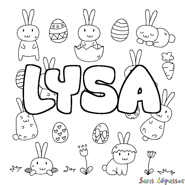 Coloriage pr&eacute;nom LYSA - d&eacute;cor Paques