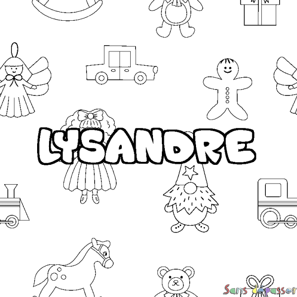 Coloriage pr&eacute;nom LYSANDRE - d&eacute;cor Jouets