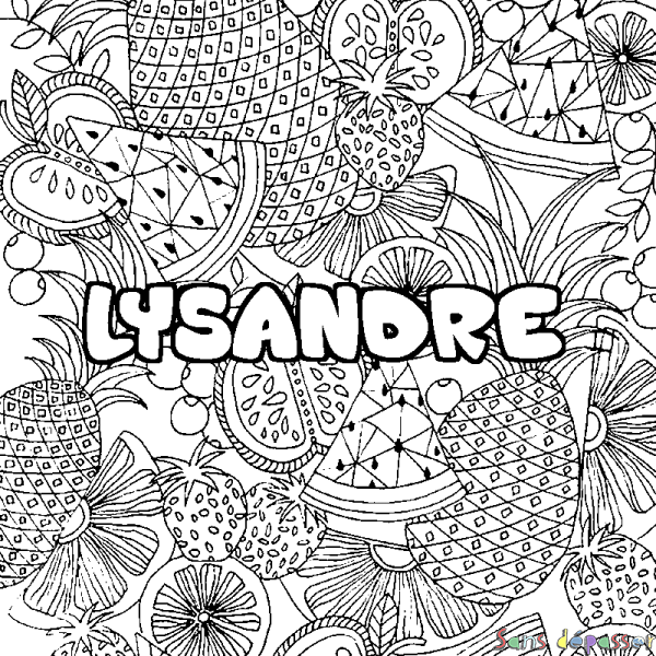 Coloriage pr&eacute;nom LYSANDRE - d&eacute;cor Mandala fruits