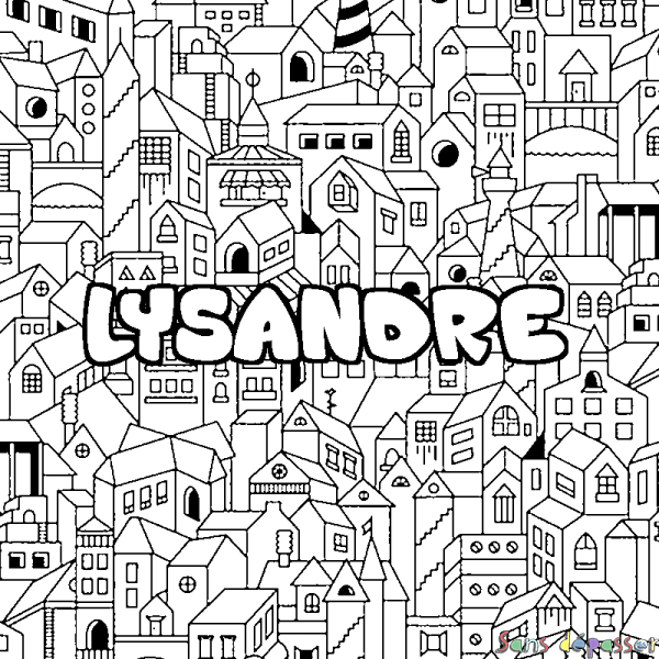 Coloriage pr&eacute;nom LYSANDRE - d&eacute;cor Ville