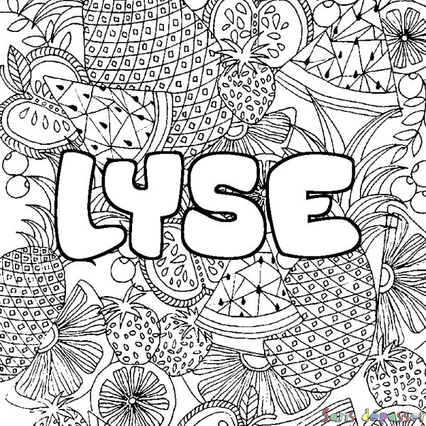 Coloriage pr&eacute;nom LYSE - d&eacute;cor Mandala fruits
