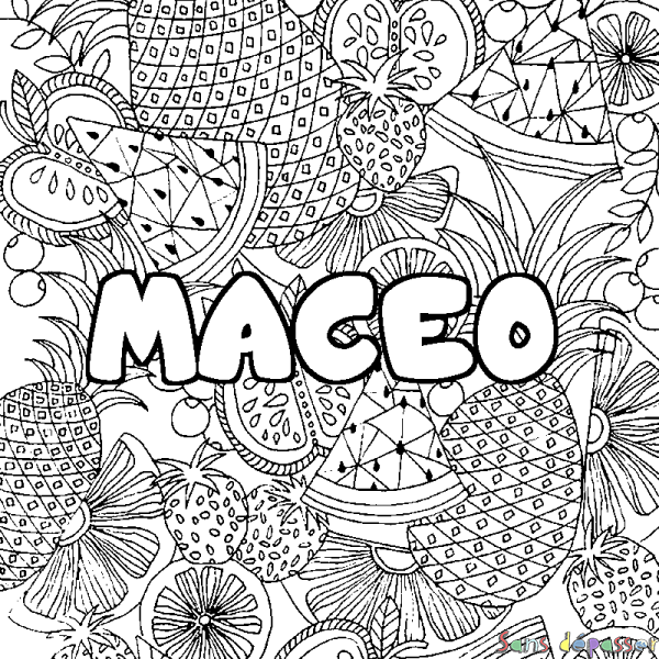 Coloriage prénom MACEO - d&eacute;cor Mandala fruits