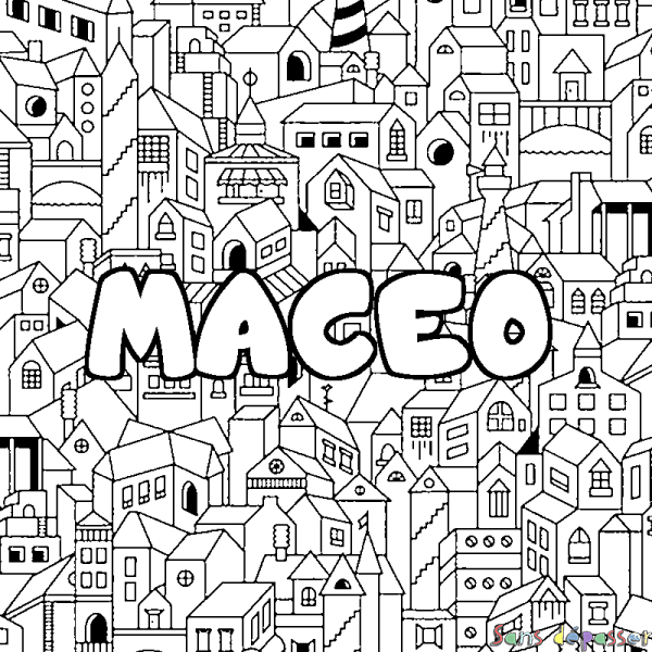 Coloriage prénom MACEO - d&eacute;cor Ville