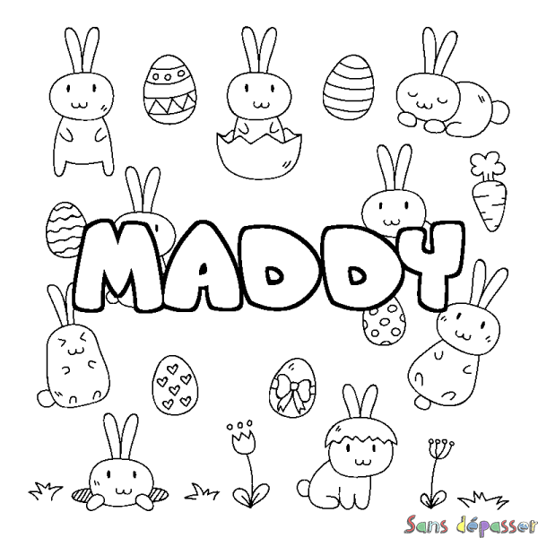 Coloriage pr&eacute;nom MADDY - d&eacute;cor Paques