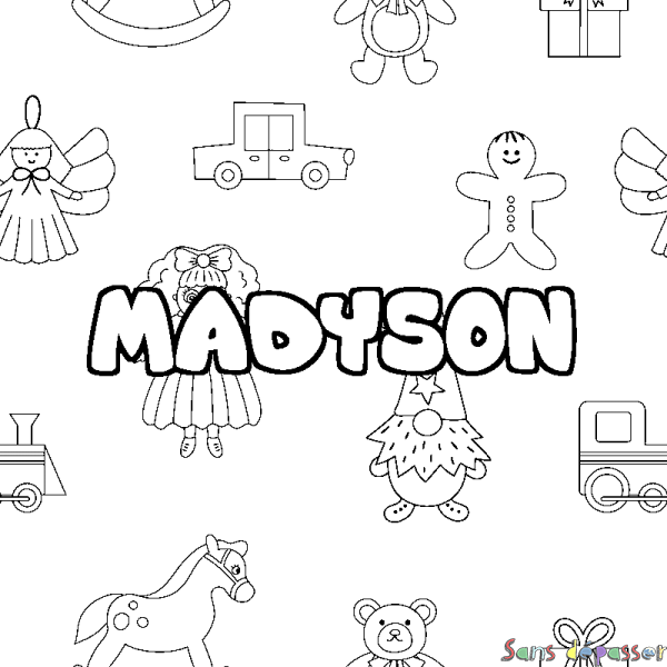 Coloriage pr&eacute;nom MADYSON - d&eacute;cor Jouets