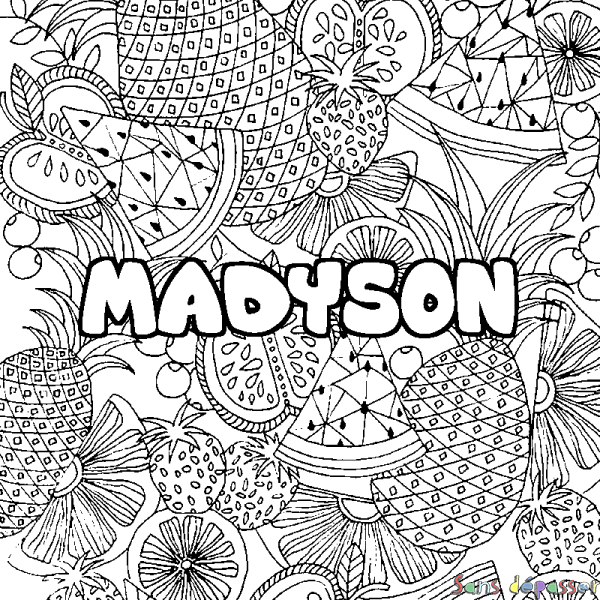Coloriage pr&eacute;nom MADYSON - d&eacute;cor Mandala fruits