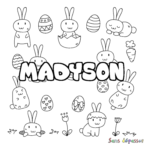 Coloriage pr&eacute;nom MADYSON - d&eacute;cor Paques