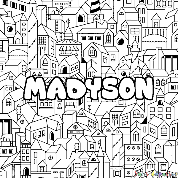 Coloriage pr&eacute;nom MADYSON - d&eacute;cor Ville