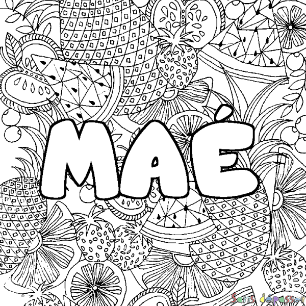Coloriage prénom MA&Eacute; - d&eacute;cor Mandala fruits