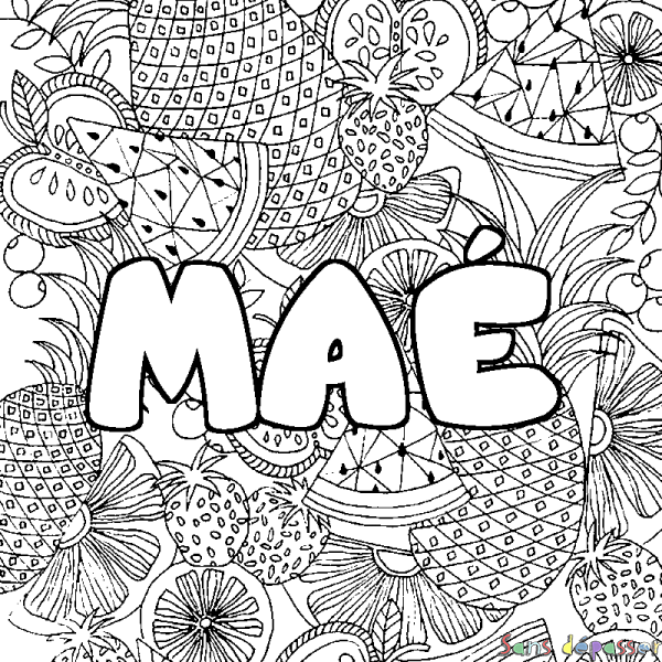 Coloriage pr&eacute;nom MA&Eacute; - d&eacute;cor Mandala fruits