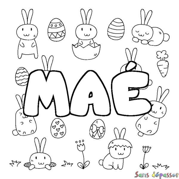 Coloriage pr&eacute;nom MA&Eacute; - d&eacute;cor Paques