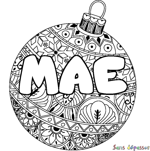 Coloriage pr&eacute;nom MAE - d&eacute;cor Boule de No&euml;l