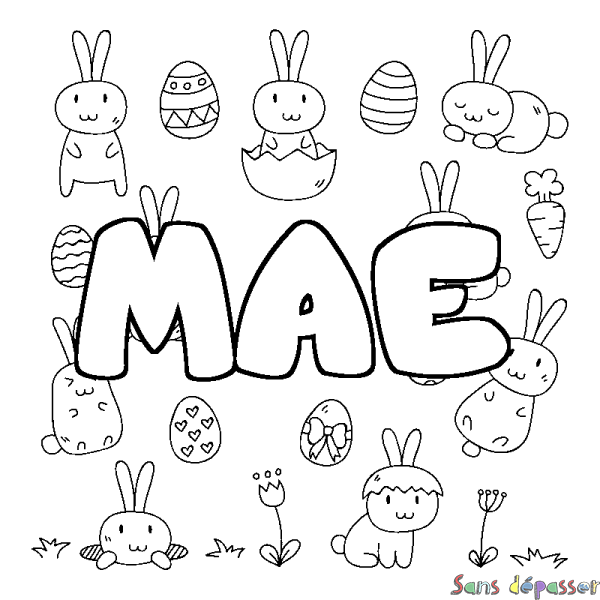 Coloriage pr&eacute;nom MAE - d&eacute;cor Paques