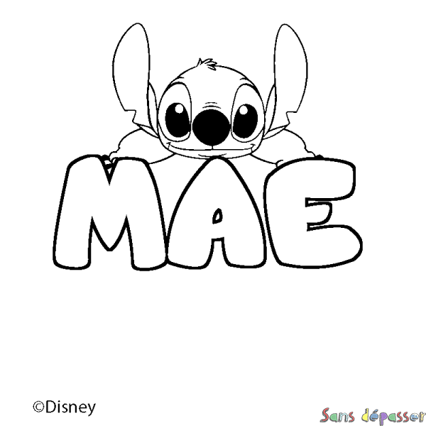 Coloriage pr&eacute;nom MAE - d&eacute;cor Stitch
