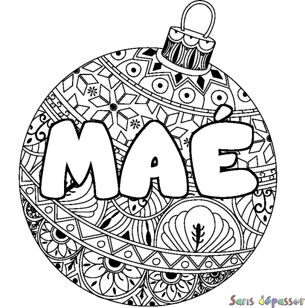 Coloriage pr&eacute;nom MA&Eacute; - d&eacute;cor Boule de No&euml;l