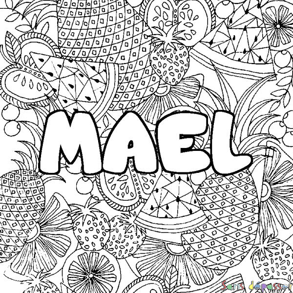 Coloriage prénom MAEL - d&eacute;cor Mandala fruits