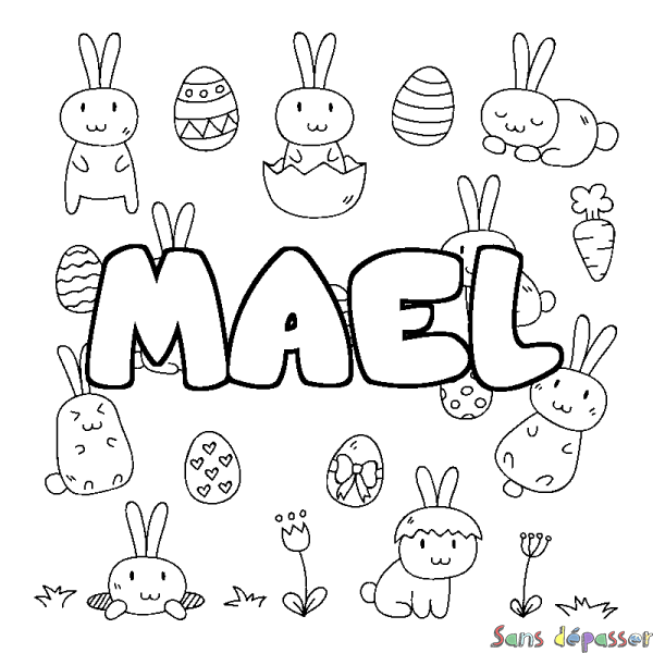 Coloriage pr&eacute;nom MAEL - d&eacute;cor Paques