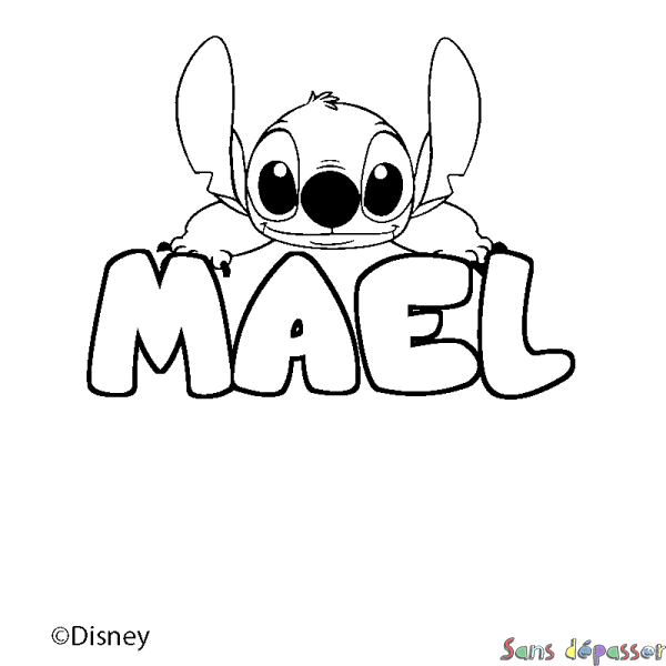 Coloriage pr&eacute;nom MAEL - d&eacute;cor Stitch