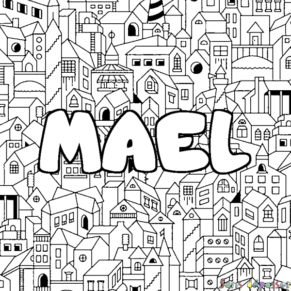 Coloriage prénom MAEL - d&eacute;cor Ville