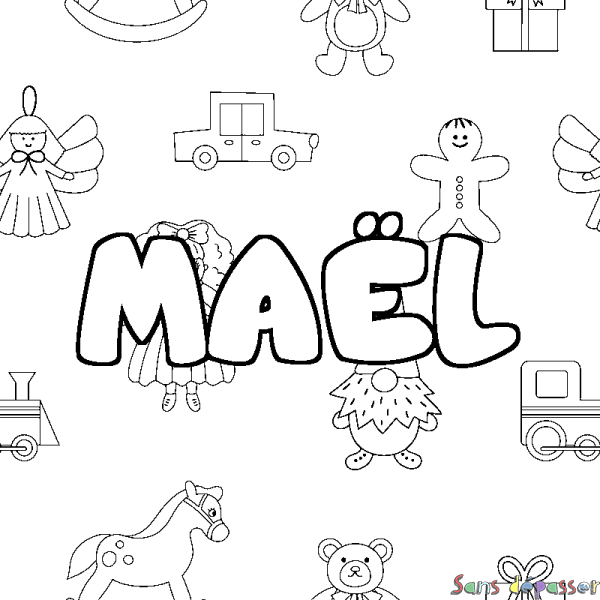 Coloriage pr&eacute;nom MA&Euml;L - d&eacute;cor Jouets