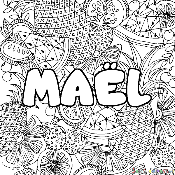Coloriage pr&eacute;nom MA&Euml;L - d&eacute;cor Mandala fruits