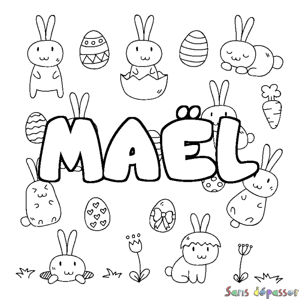 Coloriage pr&eacute;nom MA&Euml;L - d&eacute;cor Paques