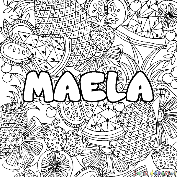 Coloriage prénom MAELA - d&eacute;cor Mandala fruits