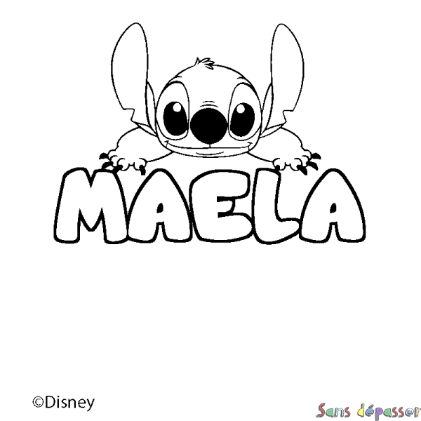 Coloriage pr&eacute;nom MAELA - d&eacute;cor Stitch