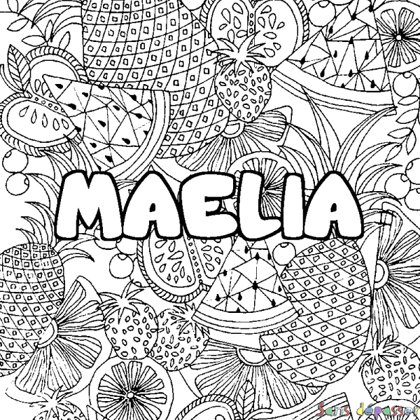 Coloriage prénom MAELIA - d&eacute;cor Mandala fruits