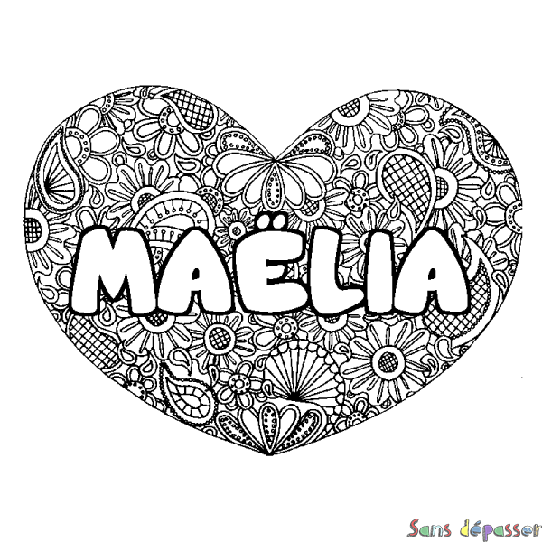 Coloriage prénom MA&Euml;LIA - d&eacute;cor Mandala coeur