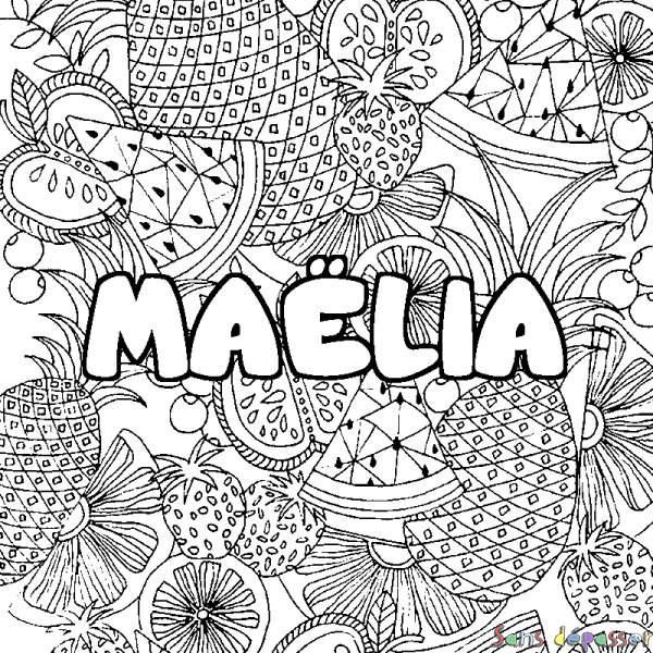 Coloriage prénom MA&Euml;LIA - d&eacute;cor Mandala fruits