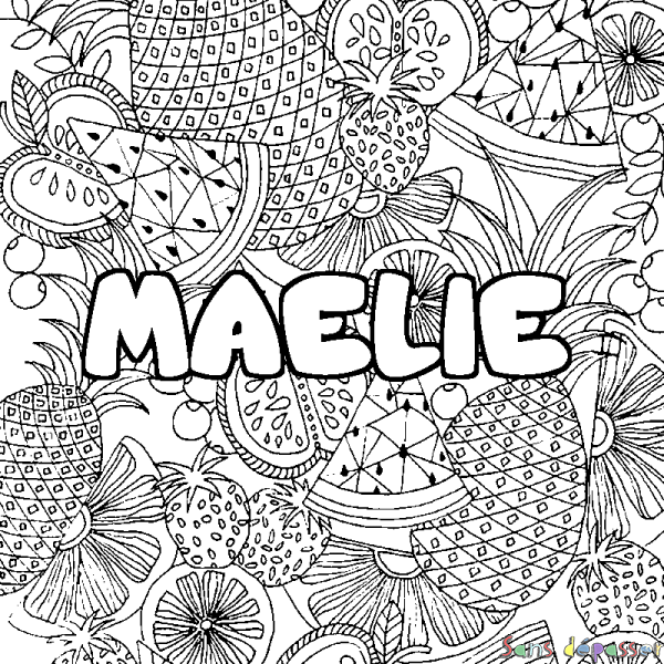 Coloriage prénom MAELIE - d&eacute;cor Mandala fruits