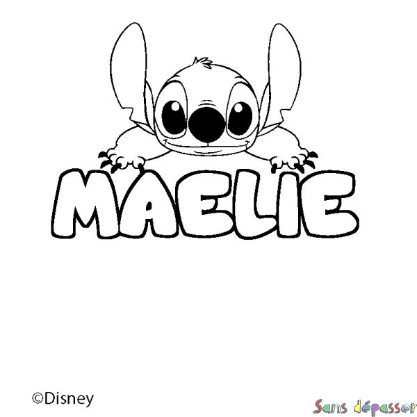 Coloriage pr&eacute;nom MAELIE - d&eacute;cor Stitch