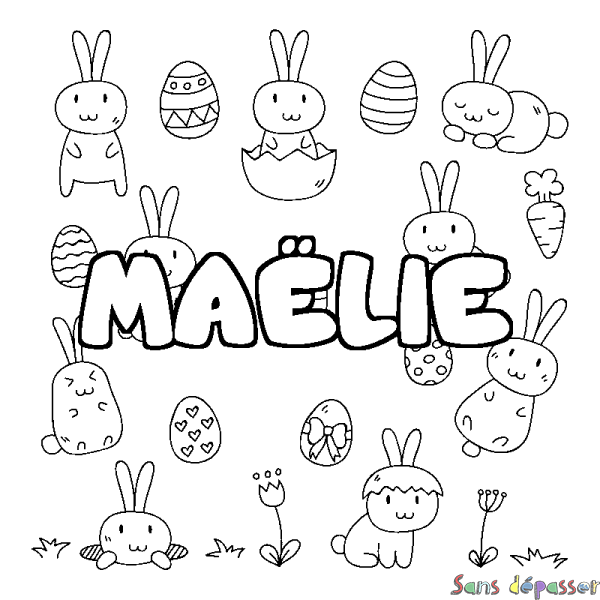 Coloriage pr&eacute;nom MA&Euml;LIE - d&eacute;cor Paques