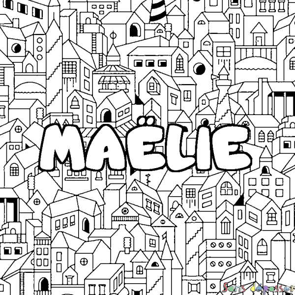 Coloriage pr&eacute;nom MA&Euml;LIE - d&eacute;cor Ville