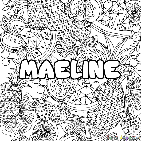 Coloriage prénom MAELINE - d&eacute;cor Mandala fruits
