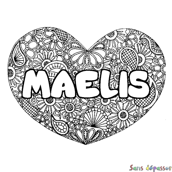 Coloriage prénom MAELIS - d&eacute;cor Mandala coeur