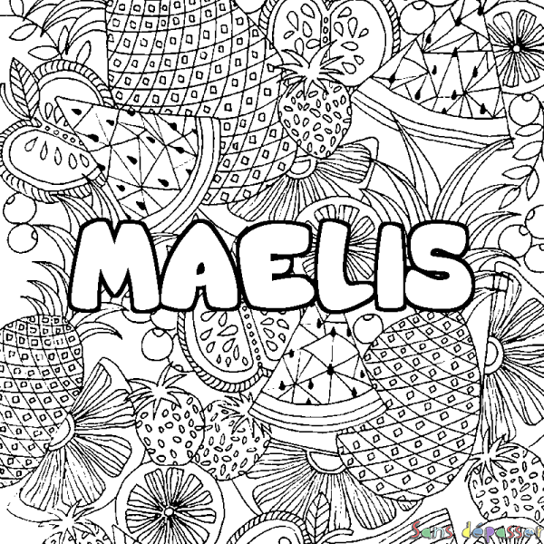 Coloriage prénom MAELIS - d&eacute;cor Mandala fruits