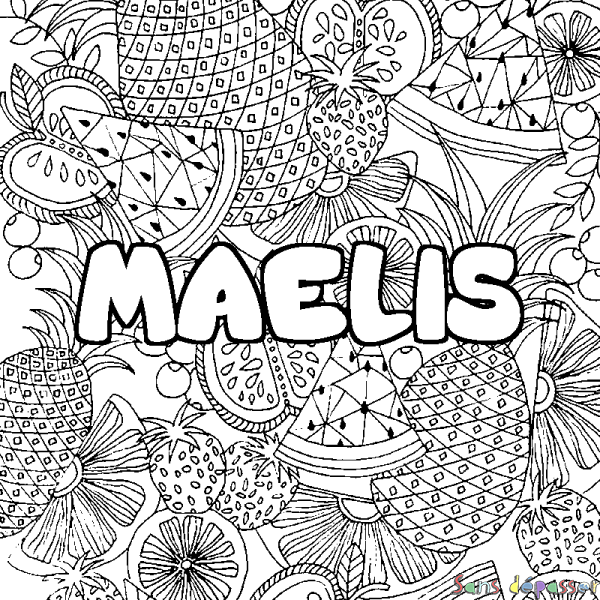 Coloriage pr&eacute;nom MAELIS - d&eacute;cor Mandala fruits