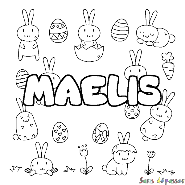 Coloriage pr&eacute;nom MAELIS - d&eacute;cor Paques