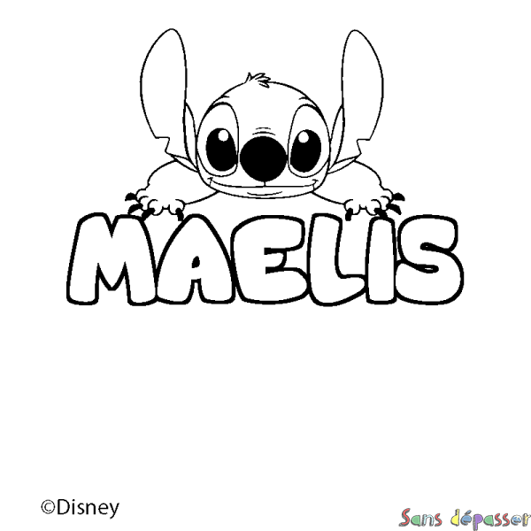 Coloriage pr&eacute;nom MAELIS - d&eacute;cor Stitch