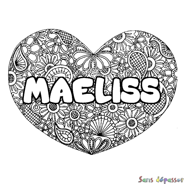 Coloriage prénom MAELISS - d&eacute;cor Mandala coeur