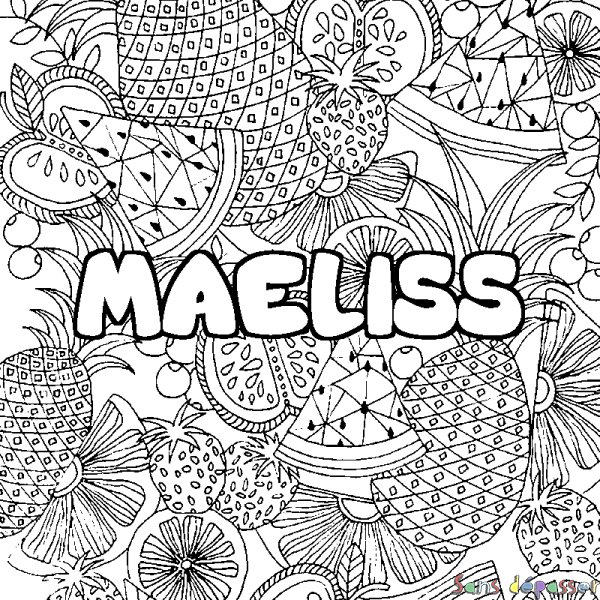 Coloriage prénom MAELISS - d&eacute;cor Mandala fruits