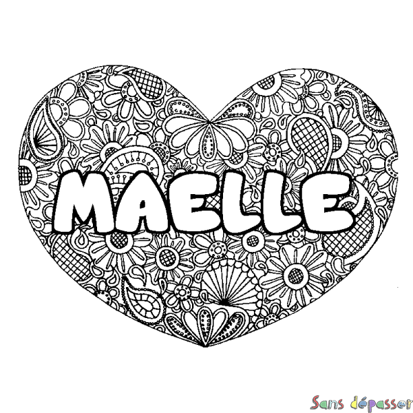 Coloriage prénom MAELLE - d&eacute;cor Mandala coeur