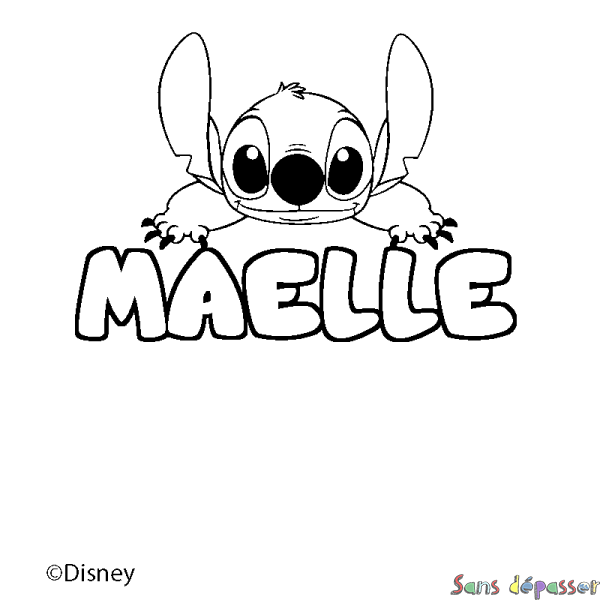 Coloriage pr&eacute;nom MAELLE - d&eacute;cor Stitch