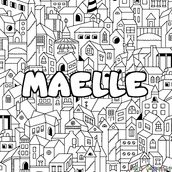 Coloriage pr&eacute;nom MAELLE - d&eacute;cor Ville