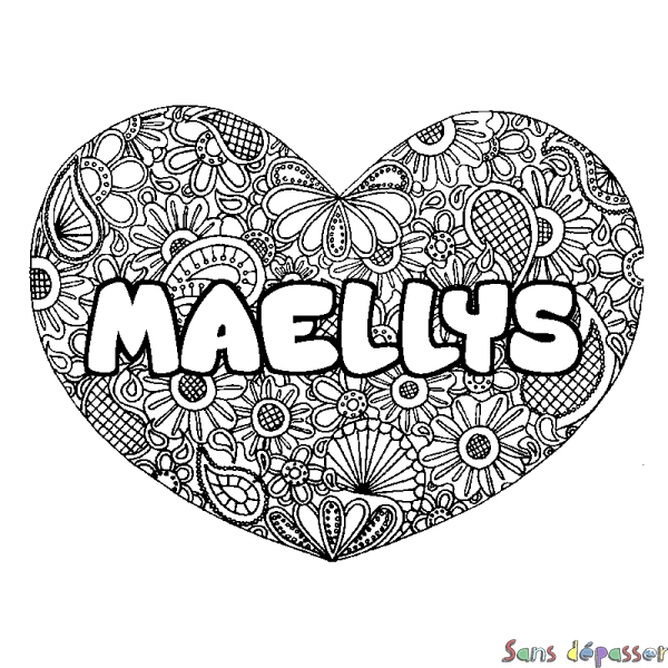 Coloriage prénom MAELLYS - d&eacute;cor Mandala coeur