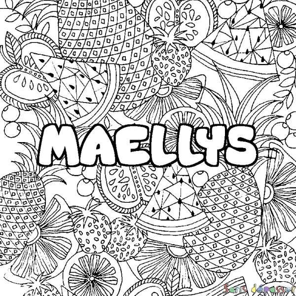 Coloriage prénom MAELLYS - d&eacute;cor Mandala fruits